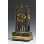 Neo-Gothic clock, 19th century.Patinated and gilded bronze.The machinery needs to be repaired. It