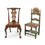 Two chairs, 19th century.One Chippendale style and the other Spanish Baroque style.In walnut and