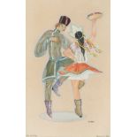 LEOCADIO MURO URRIZA (Pamplona 1897-1987)."Dancers" 1930.Mixed media on paper.Signed, dated and