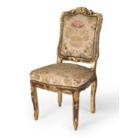 French chair Louis XV style, s.XIX.In polychrome and gilded wood.Upholstered "petit point".Some lack