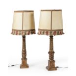 Pair of table lamps following baroque models, first quarter of the 20th century.Carved,