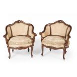 Pair of Louis XV armchairs. France, 18th century.Walnut wood frame. Upholstered seats and back.