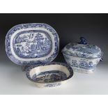 Tureen with tray and serving dish. England, late 19th century.Enamelled porcelain.Marks on the
