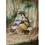 AURELI TOLOSA Y ALSINA (Barcelona, 1861 - 1938)."Young People in the Garden", 1878.Watercolour on