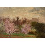 AURELI TOLOSA Y ALSINA (Barcelona, 1861 - 1938)."Landscape with almond trees in blossom".Oil on