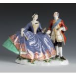 Sculptural group MEISSEN MANUFACTURE. Germany, 19th century."Gallant scene".Enamelled porcelain.Seal