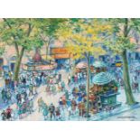 RAMÓN LÓPEZ MUÑOZ, (Barcelona, 1905 - 1983)."La Rambla de les Flors. Barcelona".Oil on canvas.Signed