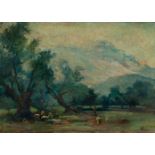 Catalan school of the late 19th century."Mountain landscape with figures".Oil on canvas.With