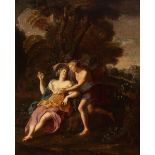 French school of the 18th century."Flora and Zephyr.Oil on canvas. Relined.Regency style frame, ca.