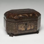 Jewellery box. China, 19th century.Lacquered wood.Some lacquer flaws. The key is missing.