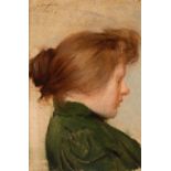 French school of the late 19th century."Young Man in Profile.Oil on panel.Signed illegibly in the