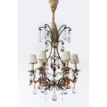 Murano glass ceiling lamp. Italy, first half of the 20th century.Metal with gilt details and