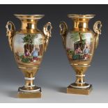 Pair of Empire style vases. France, second half of the 19th century.Polychrome and gilded
