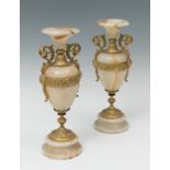 Pair of amphorae for garniture; late 19th - early 20th century.Marble and gilt bronze fittings.