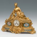 Table clock; Napoleon III, ca. 1870.Gilt bronze and porcelain plates.No key.Paris movement.Needs