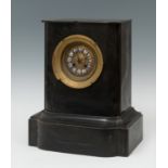 Clock; Napoleon III, 19th century.Black marble.The marble is pitted and the dial is broken with loss