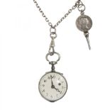 Women's pendant watch in sterling silver. "LEROY PARIS". Mid S. XIX. Key with motif of a silver
