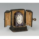 ZENITH carriage clock. Late 19th century. In enamelled silver. White dial, Roman numerals, pear type