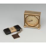 Two travel clocks. First half of the 20th century. art deco. Bronze, enamel and leather case.