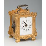 Travel clock. DEPOSE (registered design). 2nd half of XIX century. Gilt and silvered bronze. Enamel.