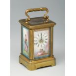 Bronze carriage clock. AIGUILLES. Enamelled bronze plates, following Louis XV models.Measurements: