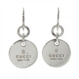 GUCCI "Fashion Show Collection". Pair of long earrings with movement in silver. Frontis decorated