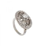 Ring in white gold. Front with hemisphere decorated with 28 ancient diamonds, brilliant cut, a total