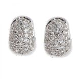 Creole type earrings made in 18 kt white gold, and adorned with small pavé cut diamonds, with a
