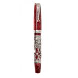MONTEGRAPPA FOUNTAIN PEN "ZODIAC".Red resin barrel with silver case with dragon.Limited edition.