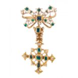 Charles III, 1770 venera, 18 kts. yellow gold with diamonds and emeralds. Model composed of three