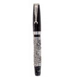 MONTEGRAPPA FOUNTAIN PEN "ZODIAC".Black resin barrel with silver case with Rat.Limited edition.Two-