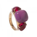 POMELLATO "Rouge Passion Collection".9kt rose gold triple ring with synthetic rubies in burma red on