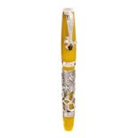 MONTEGRAPPA FOUNTAIN PEN "ZODIAC".Yellow resin barrel with silver case with dragon.Limited edition.
