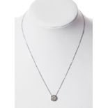 White gold choker with rosette-shaped pendant, consisting of a central diamond of 0.16 cts., While