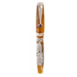 MONTEGRAPPA FOUNTAIN PEN "ZODIAC".Brown resin barrel with silver case with Pig.Limited edition.Two-