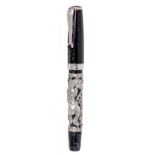 MONTEGRAPPA FOUNTAIN PEN "ZODIAC".Black resin barrel with silver case with Horse.Limited edition.