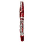 MONTEGRAPPA FOUNTAIN PEN "ZODIAC".Red resin barrel with silver case with Rooster.Limited edition.