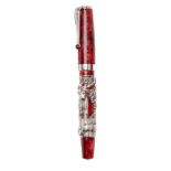 MONTEGRAPPA FOUNTAIN PEN "ZODIAC".Red resin barrel with silver case with Toro.Limited edition.Two-