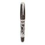 MONTEGRAPPA FOUNTAIN PEN "ZODIAC".Black resin barrel with silver case with Dog.Limited edition.Two-