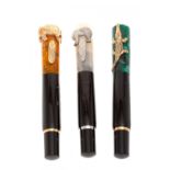 DELTA LIMITED EDITION "ANIMALS COLLECTION" FOUNTAIN PENS.Blue, green, yellow and yellow marbled