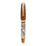 MONTEGRAPPA FOUNTAIN PEN "ZODIAC".Brown resin barrel with silver case with Goat.Limited edition.