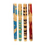 DUPONT "LES ELEMENTS" FOUNTAIN PENS. LIMITED EDITION.Barrel in 18 Kts gold plated stainless steel