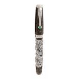 MONTEGRAPPA FOUNTAIN PEN "ZODIAC".Green resin barrel with silver case with Snake.Limited edition.