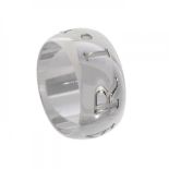 BVLGARI ring in 18kt white gold. Wide band frontispiece model from the MONOLOGO collection, in