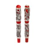 MONTEGRAPPA "BRUCE LEE DRAGON" FOUNTAIN PENS, LIMITED EDITION.Barrel in sterling silver and red