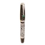 MONTEGRAPPA FOUNTAIN PEN "ZODIAC".Green resin barrel with silver case with Rabbit.Limited edition.