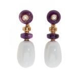 BULGARI. Pair of earrings Sassi, ref. OR855889. In 18kt rose gold. Top button of amethyst with