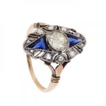 Ring in 18kts. yellow gold with platinum views, ca.1900.Frontis with central diamond, old