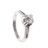 Solitaire ring in 18 Kts white gold, with a central diamond, brilliant cut, weighing 0.55 cts.,