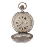 Silver saboneta style pocket watch with remontoir system. Elizabethan dial and seconds at VI, with